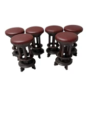 Six Art Deco Amsterdamse School Stools with Leather Tops, 1920s
